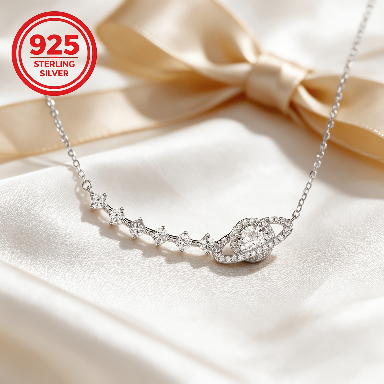 Women's 925 Silver Planet Pendant Chain Necklace